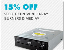 15% OFF SELECT CD/DVD/BLU-RAY BURNERS & MEDIA*