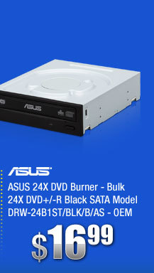 ASUS 24X DVD Burner - Bulk 24X DVD+/-R Black SATA Model DRW-24B1ST/BLK/B/AS - OEM