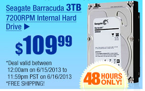 $109.99 -- Seagate Barracuda 3TB 7200RPM Internal Hard Drive