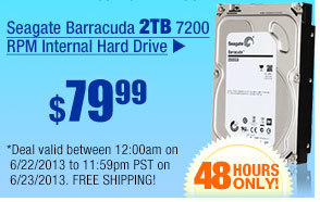 $79.99 -- Seagate Barracuda 2TB 7200 RPM Internal Hard Drive