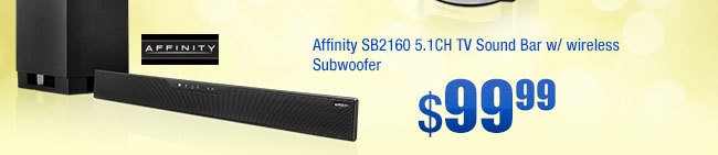 Affinity SB2160 5.1CH TV Sound Bar w/ wireless Subwoofer