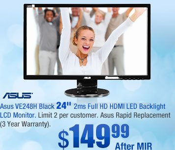 Asus VE248H Black 24" 2ms Full HD HDMI LED Backlight LCD Monitor