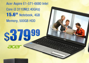 Acer Aspire E1-571-6680 Intel Core i3 3110M(2.40GHz) 15.6" Notebook, 4GB Memory, 500GB HDD