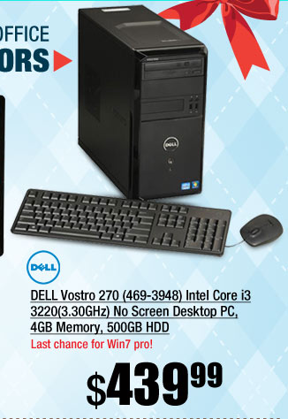 DELL Vostro 270 (469-3948) Intel Core i3 3220(3.30GHz) No Screen Desktop PC, 4GB Memory, 500GB HDD