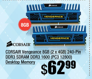 CORSAIR Vengeance 8GB (2 x 4GB) 240-Pin DDR3 SDRAM DDR3 1600 (PC3 12800) Desktop Memory