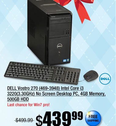 DELL Vostro 270 (469-3948) Intel Core i3 3220(3.30GHz) No Screen Desktop PC, 4GB Memory, 500GB HDD