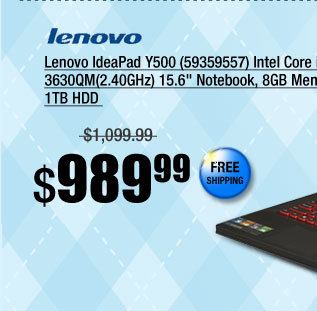 Lenovo IdeaPad Y500 (59359557) Intel Core i7 3630QM(2.40GHz) 15.6 inch Notebook, 8GB Memory, 1TB HDD