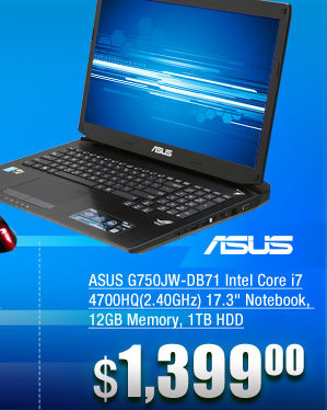 ASUS G750JW-DB71 Intel Core i7 4700HQ(2.40GHz) 17.3 inch Notebook, 12GB Memory, 1TB HDD