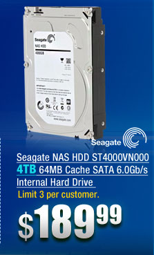 Seagate NAS HDD ST4000VN000 4TB 64MB Cache SATA 6.0Gb/s Internal Hard Drive 