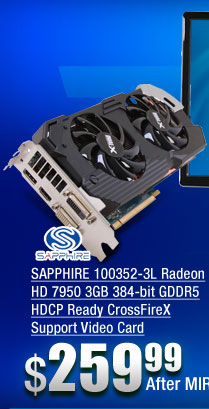 SAPPHIRE 100352-3L Radeon HD 7950 3GB 384-bit GDDR5 HDCP Ready CrossFireX Support Video Card