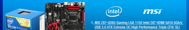 MSI Z87-GD65 Gaming LGA 1150 Intel Z87 HDMI SATA 6Gb/s USB 3.0 ATX Extreme OC High Performance Triple CFX/ SLI Intel Motherboard