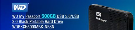 WD My Passport 500GB USB 3.0/USB 2.0 Black Portable Hard Drive WDBKXH5000ABK-NESN