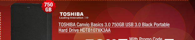 TOSHIBA Canvio Basics 3.0 750GB USB 3.0 Black Portable Hard Drive HDTB107XK3AA