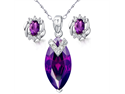 Mabella Womens Sterling Silver Marquise Cut Created Amethyst 7.96 cttw Pendant and Earring Set