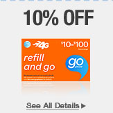 10% OFF SELECT AT&T PREPAID WIRELESS REFILL CARDS*