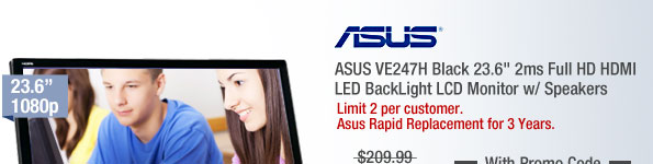 ASUS VE247H Black 23.6" 2ms Full HD HDMI LED BackLight LCD Monitor w/ Speakers
