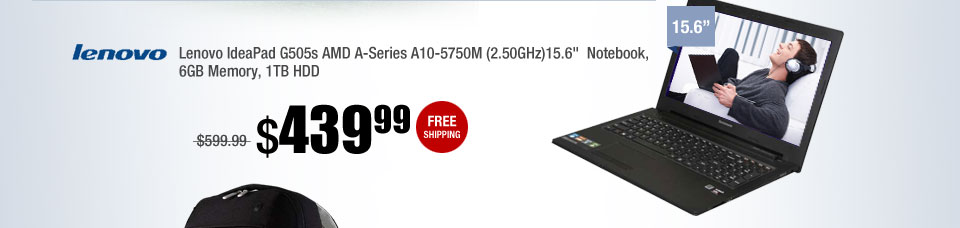 Lenovo IdeaPad G505s AMD A-Series A10-5750M (2.50GHz)15.6"  Notebook, 6GB Memory, 1TB HDD