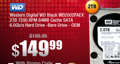 Western Digital WD Black WD2002FAEX 2TB 7200 RPM 64MB Cache SATA 6.0Gb/s Hard Drive -Bare Drive - OEM