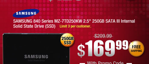 SAMSUNG 840 Series MZ-7TD250KW 2.5 inch 250GB SATA III Internal Solid State Drive (SSD)