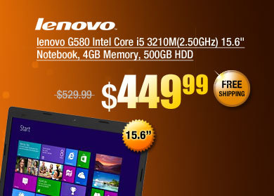 lenovo G580 Intel Core i5 3210M(2.50GHz) 15.6 inch Notebook, 4GB Memory, 500GB HDD