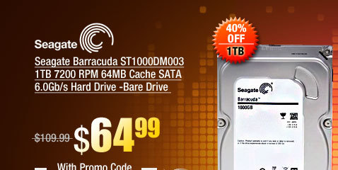 Seagate Barracuda ST1000DM003 1TB 7200 RPM 64MB Cache SATA 6.0Gb/s Hard Drive -Bare Drive 