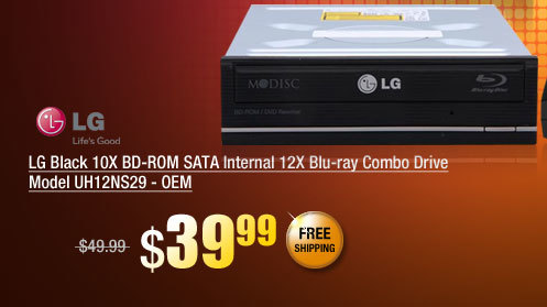 LG Black 10X BD-ROM SATA Internal 12X Blu-ray Combo Drive Model UH12NS29 - OEM