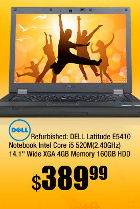 Refurbished: DELL Latitude E5410 Notebook Intel Core i5 520M(2.40GHz) 14.1" Wide XGA 4GB Memory 160GB HDD