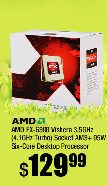 AMD FX-6300 Vishera 3.5GHz (4.1GHz Turbo) Socket AM3+ 95W Six-Core Desktop Processor