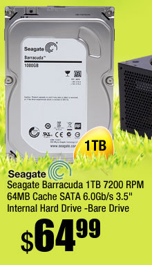 Seagate Barracuda 1TB 7200 RPM 64MB Cache SATA 6.0Gb/s 3.5" Internal Hard Drive -Bare Drive 