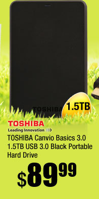 TOSHIBA Canvio Basics 3.0 1.5TB USB 3.0 Black Portable Hard Drive