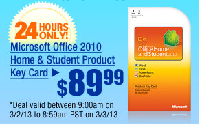 $89.99 -- Microsoft Office 2010 Home & Student Product Key Card