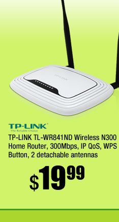 TP-LINK TL-WR841ND Wireless N300 Home Router, 300Mbps, IP QoS, WPS Button, 2 detachable antennas