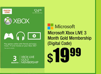 Microsoft Xbox LIVE 3 Month Gold Membership (Digital Code) 