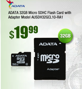 ADATA 32GB Micro SDHC Flash Card with Adapter Model AUSDH32GCL10-RA1