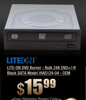 LITE-ON DVD Burner - Bulk 24X DVD+/-R Black SATA Model iHAS124-04 - OEM