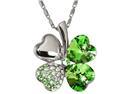 18k Gold Plated Swarovski Crystal Heart Shaped Four Leaf Clover Pendant Necklace (Peridot Green) 