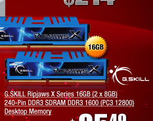 G.SKILL Ripjaws X Series 16GB (2 x 8GB) 240-Pin DDR3 SDRAM DDR3 1600 (PC3 12800) Desktop Memory