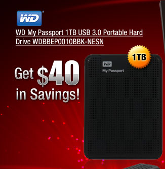 WD My Passport 1TB USB 3.0 Portable Hard Drive WDBBEP0010BBK-NESN