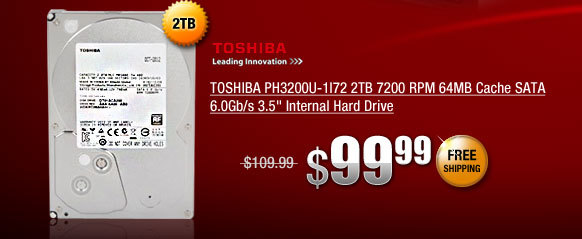 TOSHIBA PH3200U-1I72 2TB 7200 RPM 64MB Cache SATA 6.0Gb/s 3.5 inch Internal Hard Drive