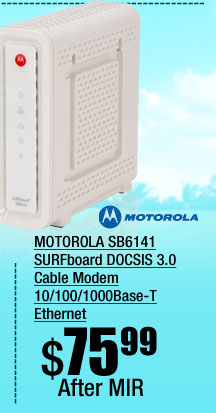 MOTOROLA SB6141 SURFboard DOCSIS 3.0 Cable Modem 10/100/1000Base-T Ethernet