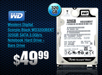 Western Digital Scorpio Black WD3200BEKT 320GB SATA 3.0Gb/s Notebook Hard Drive -Bare Drive 