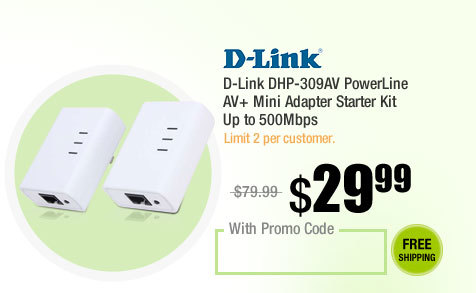 D-Link DHP-309AV PowerLine AV+ Mini Adapter Starter Kit Up to 500Mbps