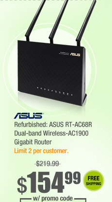 Refurbished: ASUS RT-AC68R Dual-band Wireless-AC1900 Gigabit Router 