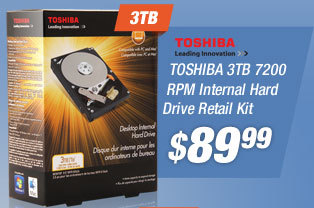 TOSHIBA 3TB 7200 RPM Internal Hard Drive Retail Kit