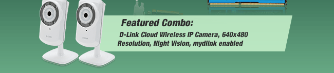 Featured Combo: D-Link DCS-932L Cloud Wireless IP Camera, 640x480 Resolution, Night Vision, mydlink enabled