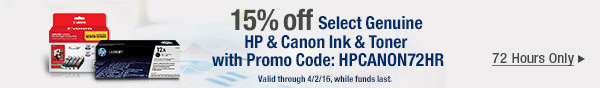 15% off Select Genuine HP & Canon Ink & Toner with Promo Code