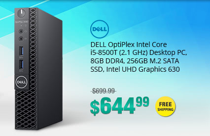 DELL OptiPlex Intel Core i5-8500T (2.1 GHz) Desktop PC, 8GB DDR4, 256GB M.2 SATA SSD, Intel UHD Graphics 630