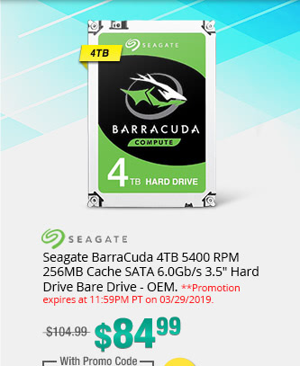 Seagate BarraCuda 4TB 5400 RPM 256MB Cache SATA 6.0Gb/s 3.5" Hard Drive Bare Drive - OEM