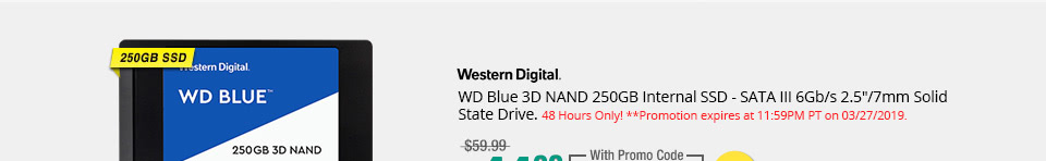 WD Blue 3D NAND 250GB Internal SSD - SATA III 6Gb/s 2.5"/7mm Solid State Drive