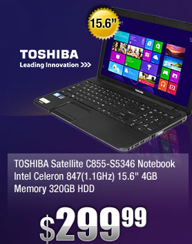 TOSHIBA Satellite C855-S5346 Notebook Intel Celeron 847(1.1GHz) 15.6" 4GB Memory 320GB HDD 